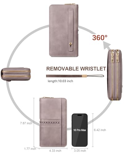 BOSTANTEN Wallets for Women Leather RFID Double Zipper Around Credit Card Holder Large Capacity Wristlet Clutch Wallet - color: Purple