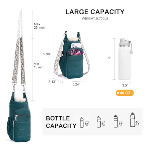 Water Bottle Bag 40 oz Crossbody Bag Insulated Carrier Purse Holder for Walking Hiking with Adjustable Strap - color: Green