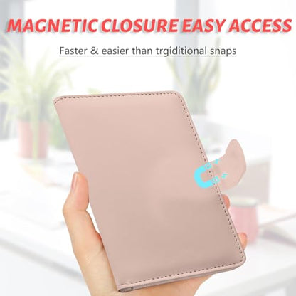 Passport Holder, Travel Wallet Cover with Pen Loop | Cute RFID Blocking Leather Case with Magnetic Closure for Travel Essentials-Pink - color: R-Pink