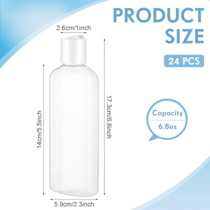 Domensi 24 Pcs Plastic Bottle Squeeze Containers with Disc Cap Travel Bottles Reusable Empty Toiletries Shampoo Containers Refillable Travel bottles for Shampoo Lotions (6.8oz,White) - color: White, size: 6.8oz