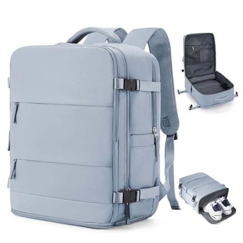 coowoz Large Travel Backpack Carry On for Women Man Waterproof Gym Backpack with Laptop Compartment Mochila de Viaje Teacher Personal Item Backpacks Rucksack Airplane Accessories Must Haves Gray Blue - color: Gray Blue, size: 33l