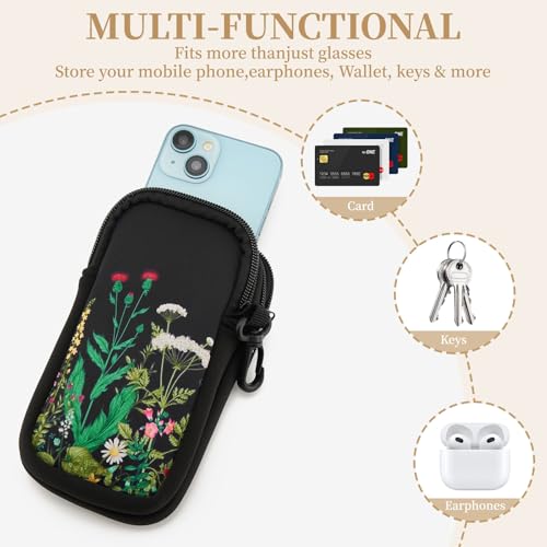 QIUTIMIY Sunglasses Soft Case Zipper Double Eyeglass Case with 2 Compartments 1 Belt Clip - color: Wild Flower