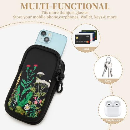 QIUTIMIY Sunglasses Soft Case Zipper Double Eyeglass Case with 2 Compartments 1 Belt Clip - color: Wild Flower