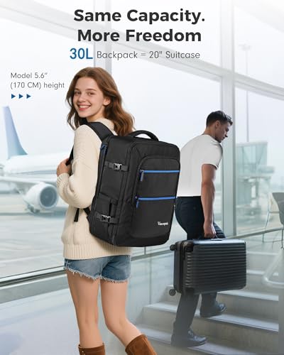 Vancropak Spirit Airlines Personal Item Bag 18x14x8 Backpack, TSA Approved Underseat Travel Backpack with Shoe Compartment Removable for Men & Women, Lightweight Luggage Bag Fit 17.3 inch Laptop - color: Blue