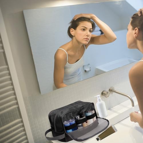 Toiletry Bag for Men Hanging Dopp Kit Water Resistant Shaving Bag Small Toiletry Bag for Traveling(Black) - color: Black
