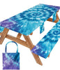 Fitted Picnic Table Cover with Bench Covers Vinyl Waterproof Elastic Edges Fitted Rectangle Table Cloth Patio Tablecloth Camping Gear Essentials Rv Accessories Road Trip Supplies Car Travel Must Have - color: Blue Purple Tie-dye, size: 96in