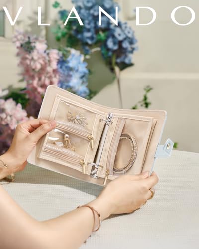 VLANDO Travel Jewelry Case,Portable Jewelry Organizer Box with Clear Zipper Velvet Jewelry Pouch,Gifts for Traveler Women Girls-Baby Blue - color: Baby Blue