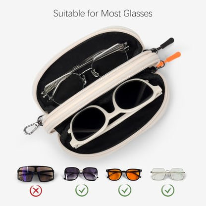 Double Eyeglasses Case Soft Portable Zipper Sunglasses Pouch with Keychain Clip for Men Women - color: Cream Pu