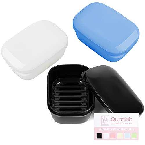 Quatish Soap Holder, Travel Soap Container with Lid, Portable Bar Soap Case, Leakproof Soap Box with Perforations, Soap Dishes for Traveling, Camping, Gym, 3 Pack(Black,White,Navy) - color: Black,white,navy