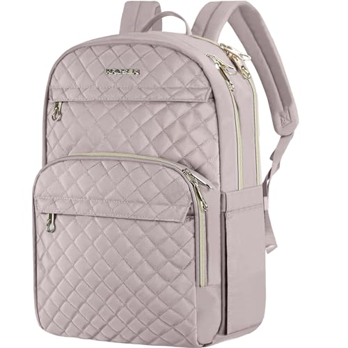 KROSER Laptop Backpack for Women 15.6 Inch Stylish Daypack with USB Charging Port, Water-repellent Nylon Backpack for Travel/Business, Dusty Pink - color: Dusty Pink
