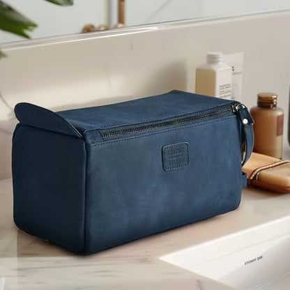 LEATHER VILLAGE Genuine Leather Travel Toiletry Bag - Water-Resistant Dopp Kit for Toiletries, Large Shaving Bag & Bathroom Organizer - Gift for Men & Women - Royal Blue - color: Royal Blue