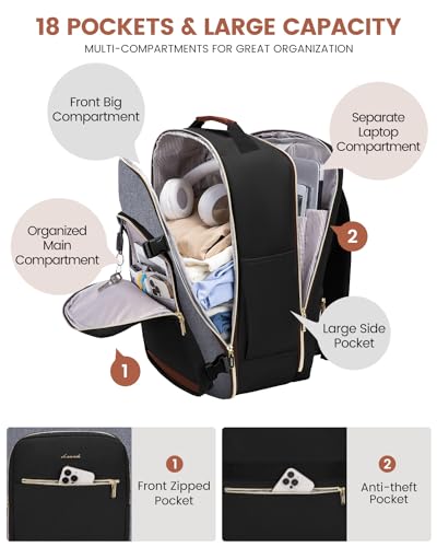 LOVEVOOK 40L Travel Backpack for Women & Men, Airline Approved Carry On Luggage with 3 Packing Cubes, TSA Overnight Bags, Waterproof Personal Item Bag, Weekender Essentials Backpacks fits 17" Laptop - color: Black-grey-brown, size: Large