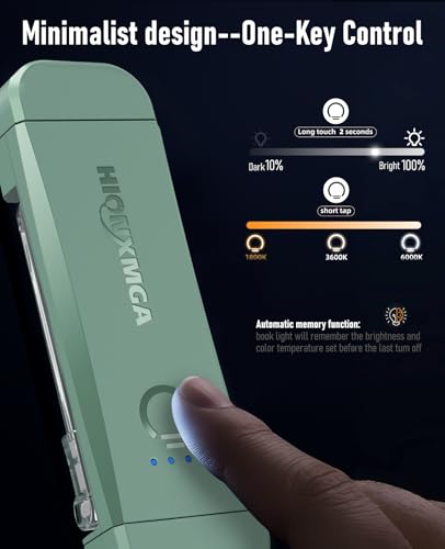 HIONXMGA Book Reading Light,Silent Touch Books Lamp for Reading in Bed,Rechargeable Clip on Booklight with 3 Amber Colors & 7 LEDs Precise Dimming for Eye Caring Night Reading,Book Lovers,Kids,Green - color: Green