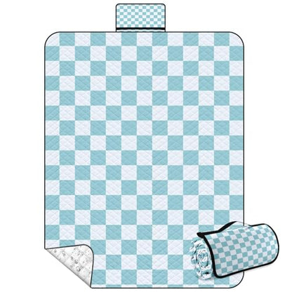 Waterproof Picnic Outdoor Blanket, 79" x 59" Sandproof Foldable Large Picnic Blanket for Beach, Camping, Park, Travel, Concert, Great Gift for Families and Couples (Aqua Checkered) - color: Aqua Checked