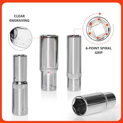 Egofine 10PCS 3/8” Drive Deep Socket Set,Metric Socket Set（10-21mm,6 Point Socket Set With Hanging Bracket,Cr-V Steel - size: 3/8, style: 10PC Deep Socket Set