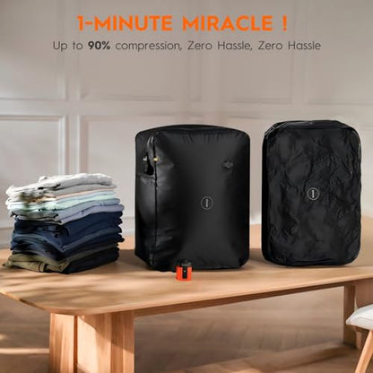 43L Max Capacity Vacuum Suitcase Compression Bags with Wireless Pump - Space Saver Bags for Travel Luggage, No Checked Baggage, Reusable, IP68, Fits 20/24/28 Inch Suitcases (No Tracker) - color: 2PC+Pump (No Tracker)