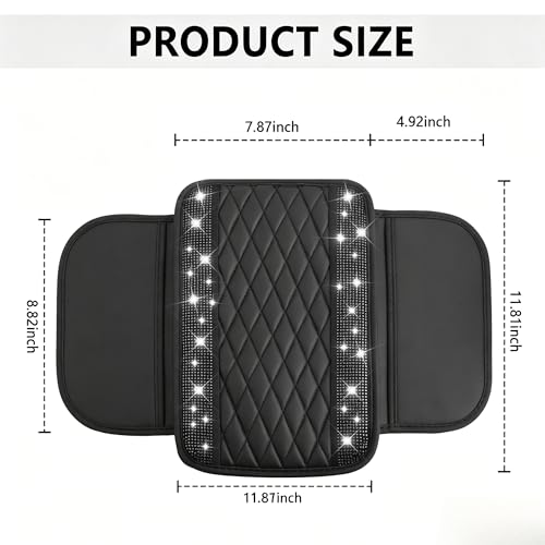 Stacool Upgraded Car Center Console Cover with Rhinestones,Microfiber Leather Car Armrest Cover Cushion with 2 Storage Bags,Universal Cars Armrest Storage Box as Cars Interior Accessories - color: Upgraded Diamond - Bling Black