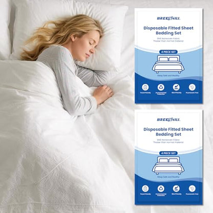 2 Pack Disposable Bed Sheets Fitted Sheet King Size, Disposable Travel Sheet for Hotel with Quilt Cover and Pillowcase,Disposable Sheets for Travel - size: King size, 2-Pack