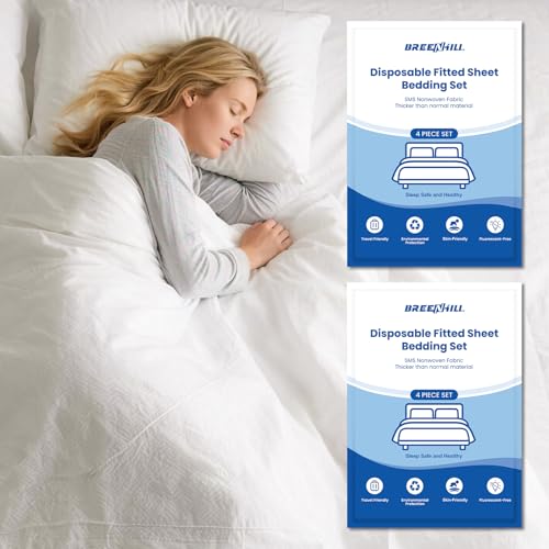 2 Pack Disposable Bed Sheets Fitted Sheet Queen Size, Disposable Travel Sheet for Hotel with Quilt Cover and Pillowcase,Disposable Sheets for Travel - size: Queen size, 2-Pack