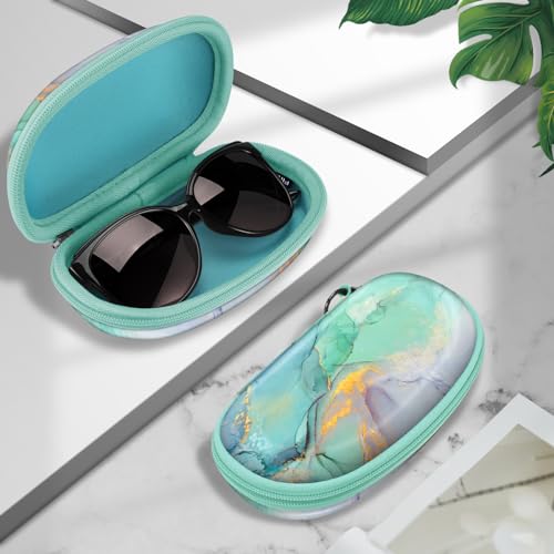 Fintie Sunglasses Case with Carabiner, Hard Shell Shockproof Sport Glasses Cases Travel Zipper Eyeglasses Holder, Emerald Marble - color: Emerald Marble