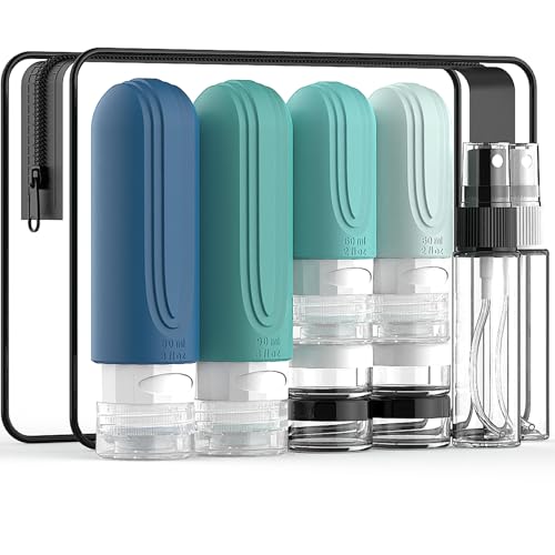 Travel Bottles for Toiletries 10 Pack, TSA Approved Travel Size Toiletries Essentials Containers Set, Leak Proof Silicone Bottles Kit, Refillable Liquid & Creams Accessories (GREEN) - color: GREEN