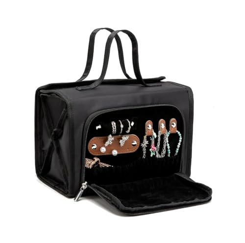 ROYALFAIR Roll Up Makeup Bag, Waterproof Toiletry Bag for Women, Hanging Travel Organizer bags with Jewelry Organizer Compartment, Extra Large 4 Clear TSA Approved Pouches Cosmetic Makeup (black) - color: black