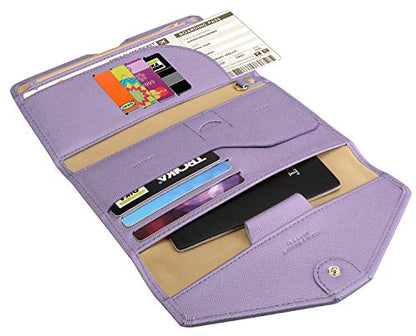 ZOPPEN Mulit-purpose Rfid Blocking Passport Holder Travel Wallet (Ver.4) Passport and Vaccine Card Holder ComboTri-fold Document Organizer Travel Essentials - color: #10 Lavender