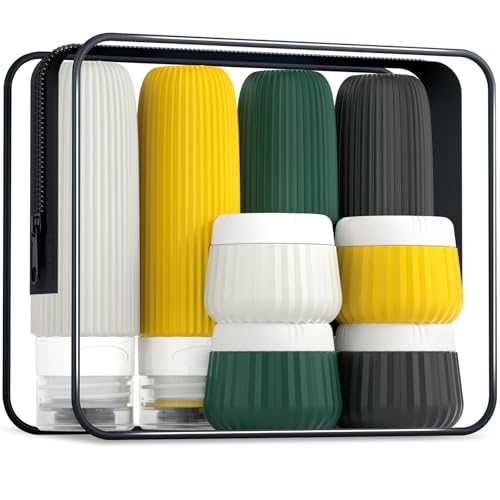 Mrsdry Travel Bottles for Toiletries 8 Pack, TSA Approved 3 oz Travel Containers with Clear Bag, Leak Proof Silicone Squeezable Essentials Jars - color: Dark Green, size: Bottle 3oz Jars 1oz