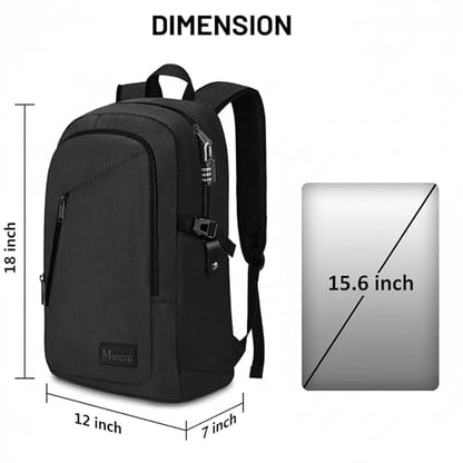 Mancro Business Travel Laptop Backpack, Anti Theft Slim Laptop Bag for Men and Women, Tech Computer Bag Fits 15.6 Inch Laptop and Notebook (Black) - color: Black, size: 15.6 inch