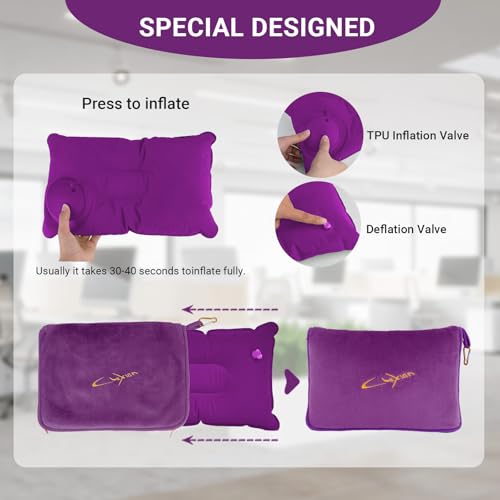Travel Blanket & Pillow Set, 300 GSM Soft Fleece, 60x43 Inches, 3-in-1 Airplane Blanket, Travel Pillow and Blanket Set, Travel Blanket Airplane Compact with Bag, Travel Essentials, Violet - color: Violet-1