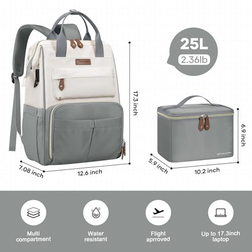 Maelstrom Travel Backpack for Women Men,Laptop Backpack Fits 15.6-17.3 Inch Laptop, Nurse/Work Bag with Insulated Lunch Box (Gray-beige) - color: Gray-beige