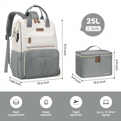 Maelstrom Travel Backpack for Women Men,Laptop Backpack Fits 15.6-17.3 Inch Laptop, Nurse/Work Bag with Insulated Lunch Box (Gray-beige) - color: Gray-beige
