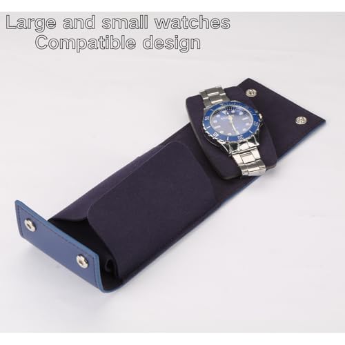 Watch Travel Pouch Portable Organizer - Luxury Watch Case Travel Recycled Leather Storage and Display for Men and Women (Single,Blue) - color: WP-Blue