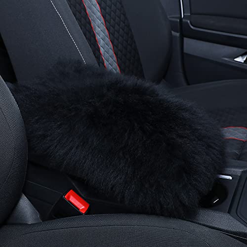 Frienda Furry Armrest Cover Auto Center Console Cover Car Soft Console Pad, Real Sheepskin Wool Soft Fluffy Auto Center Armrest Pad for Most Car Decoration Protector(Black) - color: Black