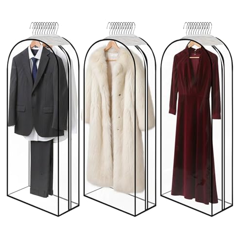 Clear Garment Bags for Hanging Clothes 3-piece set 60 inches Storage Bags With Zipper for Shirts, Suit,Jackets,Coats,sweater,Long Dresses,wedding,gowns,etc. - size: 60Inch