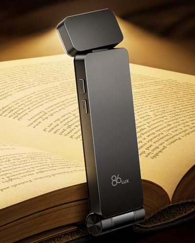 86lux Book Light, Rechargeable Clip-On LED Reading Light for Bed & Night Use - 3 Color Temperatures with Stepless Dimming, Ultralight Bookmark Design for Kids, Book Lovers, Grey - color: Gray