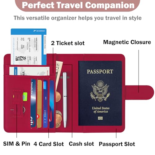 HOTCOOL Passport Holder Travel Essentials Airplane & Cruise Essentials Ship Leather Wallet Cover Case RFID Blocking Women & Men Vacation Travel Accessories Gifts Deals, Litchi - Hot Pink - color: A Litchi Pink