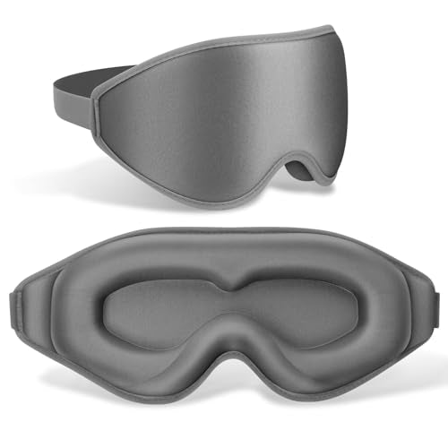 FlyCoco 99% Fully Block Out Light Eye Sleep Mask, 3D Deep Contoured Eyes Cover Zero Pressure, Long Lash Extension Eyes Mask with Adjustable Straps for Sleeping Travel Home Nap Rest Women Men (Grey) - color: Grey
