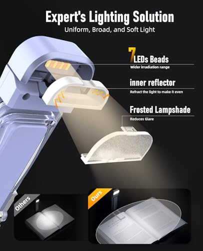 Book Reading Light,Silent Touch Books Lamp for Reading in Bed,Rechargeable Clip on Booklight with 3 Amber Colors & 7 LEDs Precise Dimming for Eye Caring Night Reading,Book Lovers,Kids,light lilac - color: Light Lilac