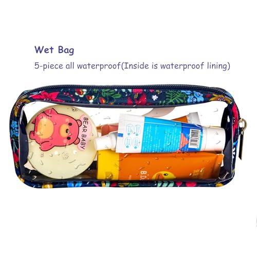Remobia Hicol TSA Approved 5-Piece Diaper Bag Organizer Pouch Set Clear Waterproof TPU Kids Toiletry Storage Set Travel Packing Clutch Cube Bags for Baby Nursing(Flower) - color: Flower