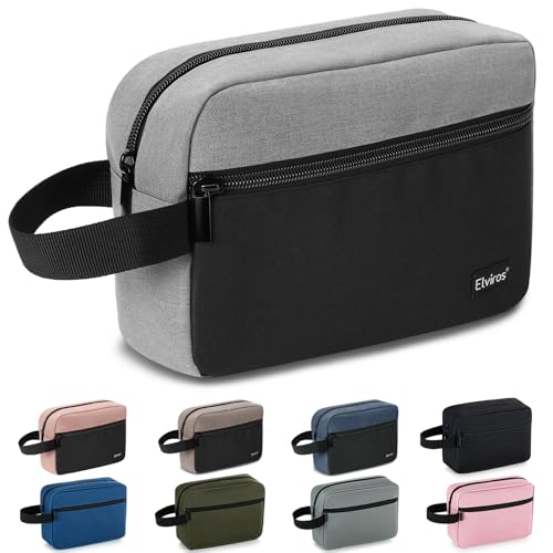 Elviros Travel Toiletry Bag for Men Hanging Toiletries Dopp Kit Small Bathroom Hygiene Tool and Medicine bag for Traveling Essential Shaving Pouch,Gifts for Men(Grey&Black) - color: Grey&Black, size: Small