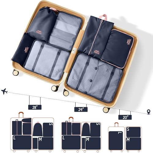 Packing Cubes for Travel - 8 Set Luggage Organizer Bags for Family, Mesh Breathable Packing Cubes for Suitcases Durable Travel Essentials Bags Set - color: Navy Blue