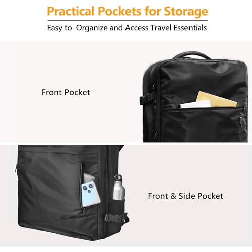 SUOCO Travel Backpack with Vacuum Bag, 70L Seal Compression Air Vac Back Pack with Travel Pump, Carry On Suitcase Luggage Flight Approved for Men Women Personal Item, Black
