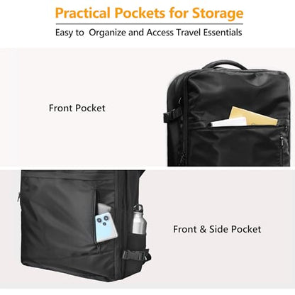 SUOCO Travel Backpack with Vacuum Bag, 70L Seal Compression Air Vac Back Pack with Travel Pump, Carry On Suitcase Luggage Flight Approved for Men Women Personal Item, Black