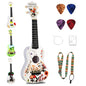 RANMING Ukulele 21 inch ukelele 4-String Ukulele Starter Kit with Strap, Picks,Carbon Strings Portable Plastic uku for Music Education Outdoor Travel Holiday Gifts Flower - color: white