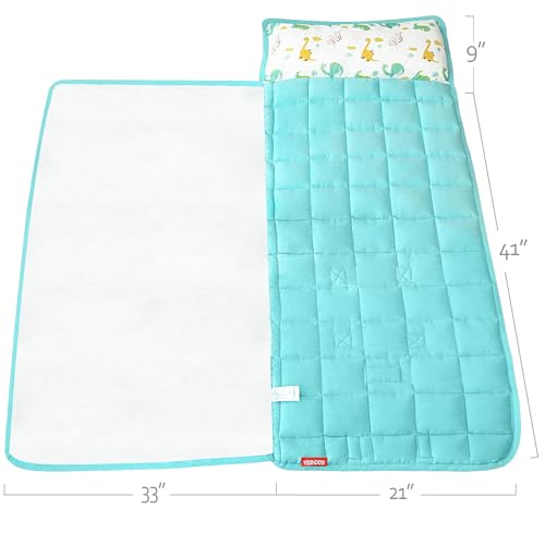 Moonsea Nap Mat with Pillow for Toddlers Dinosaur and Fleece Minky Blanket, Lightweight Perfect for Toddlers Preschool, Daycare, Travel Sleeping Bag Boys Girls, 21" x 50" Fit on a Standard Cot - color: Dinosaur