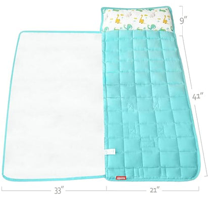 Moonsea Nap Mat with Pillow for Toddlers Dinosaur and Fleece Minky Blanket, Lightweight Perfect for Toddlers Preschool, Daycare, Travel Sleeping Bag Boys Girls, 21" x 50" Fit on a Standard Cot - color: Dinosaur