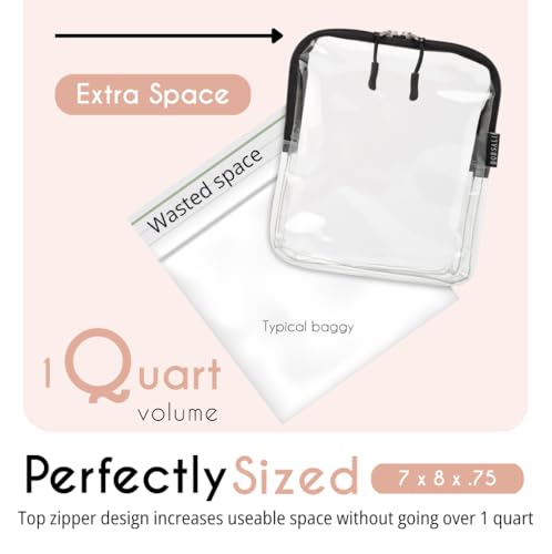 BORSALI TSA Approved Toiletry Bag - Clear Quart Size for 3-1-1 LIquids for Carry On Travel - Toiletries Organizer - Cosmetic Pouch with Zipper - Travel Accessories - 2 Pack | Quart Size for 3-1-1 Liquids, Carry On Travel, Cosmetic Pouch with Zipper, Toile