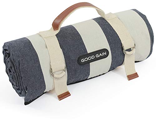 G GOOD GAIN Waterproof Picnic Blanket Portable with Carry Strap for Beach Mat or Family Outdoor Camping Party, Park Blanket for Grass Park, Hiking, Travel, Concerts (Denim Blue) - color: Denim Blue