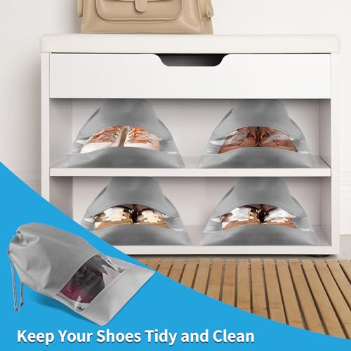 Large Gray Travel Shoe Bags - 10 Pcs with Clear Window, Non-Woven Drawstring, 12.6" X 17.3" for Men Women - color: Grey, style: 10 Pack